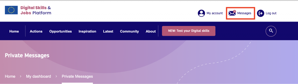 Image of the private messaging button