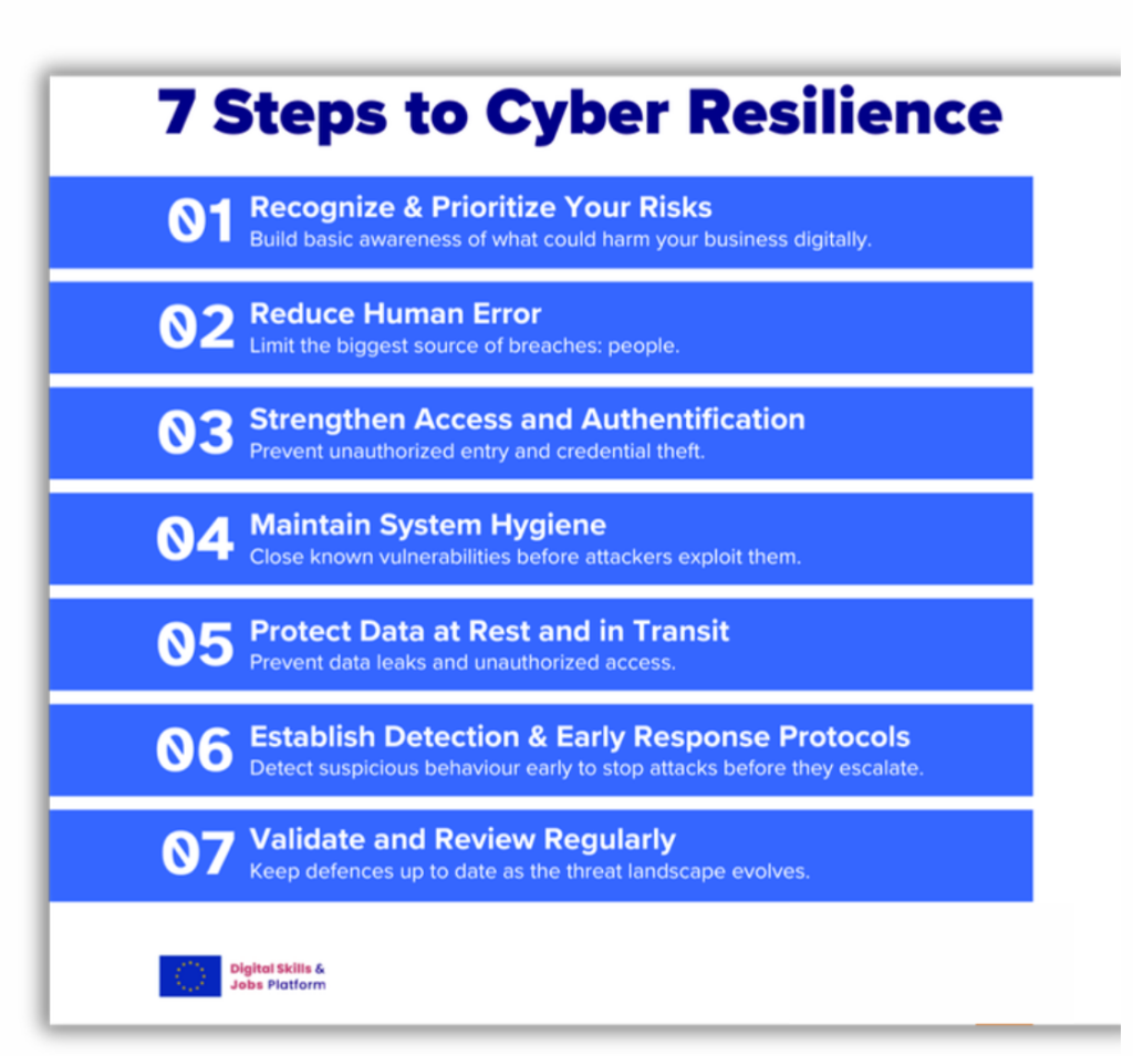 Figure 1. Seven steps to Cyber Resilience for micro SMEs- Playbook- Squad 2025