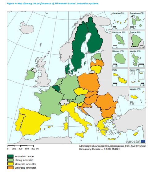 European Innovation Scoreboard: Innovation Map of Europe. Source: Eurostat, EIS 2021.