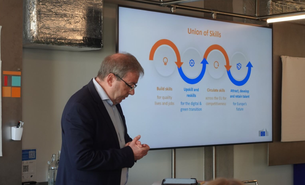 Michael Horgan from DG EMPL, European Commission presents the objectives of the Union of Skills Strategy at the Annual Meeting for NCs, 2025.