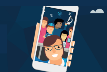 cartoon phone with the smiling face of a man with glasses
