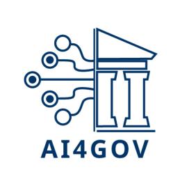 logo of the AI4Gove project with a cartoon neural network coming out of a Greek temple shape