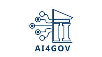 The logo of Ai4Gov is half an ancient temple structure and half an abstract representation of a neural network