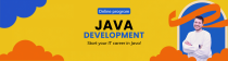 Banner with the text “Java Development” in white on a blue background, with yellow and orange graphic shapes.