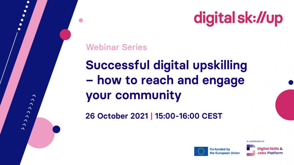 title of the webinar and information in violet on a white background. round and sloping purple and fucsia shapes on the left and right border. 