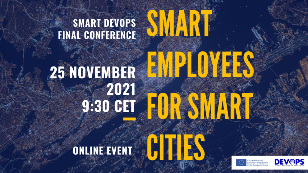 © Smart DevOps Banner image reading Smart Employees for Smart Cities with details on the event