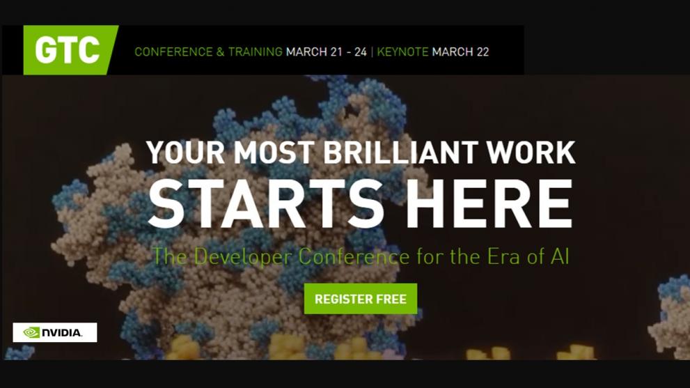 NVIDIA GTC Conference Official Web Banner with the text: "Your most brilliant work starts here" in caps lock. NVIDIA GTC Conference Official Web Banner