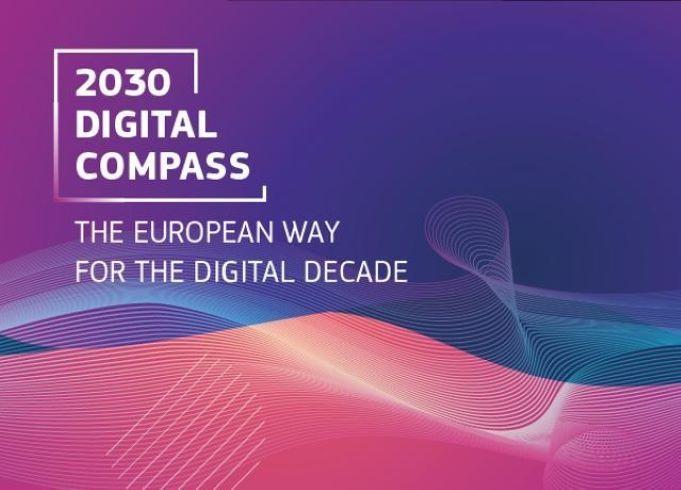 © European Commission AV Service, 2022 image with coloured waves and text for Digital Compass