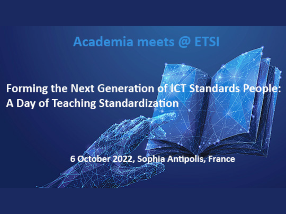 © ETSI Event poster where a hand touches a book