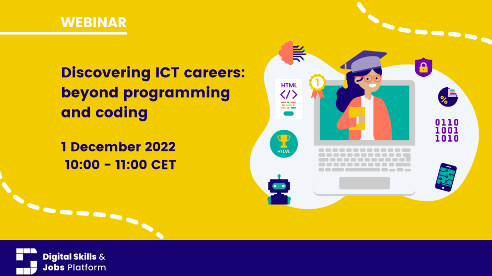 Discover Your Dream job in Digital Visual for the webinar with title and infographics