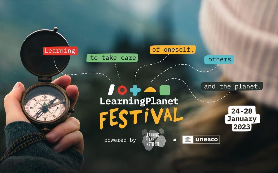 © The Learning Planet visual of the event with date, title and a hand holding a compass