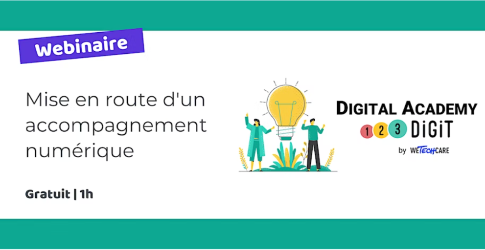 © WeTechCare date, time and title of the event and a visual element with two cartoons around a light source