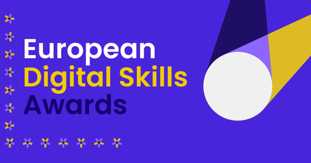 European Digital Skills Awards and cartoon stars and a cartoon spotlight