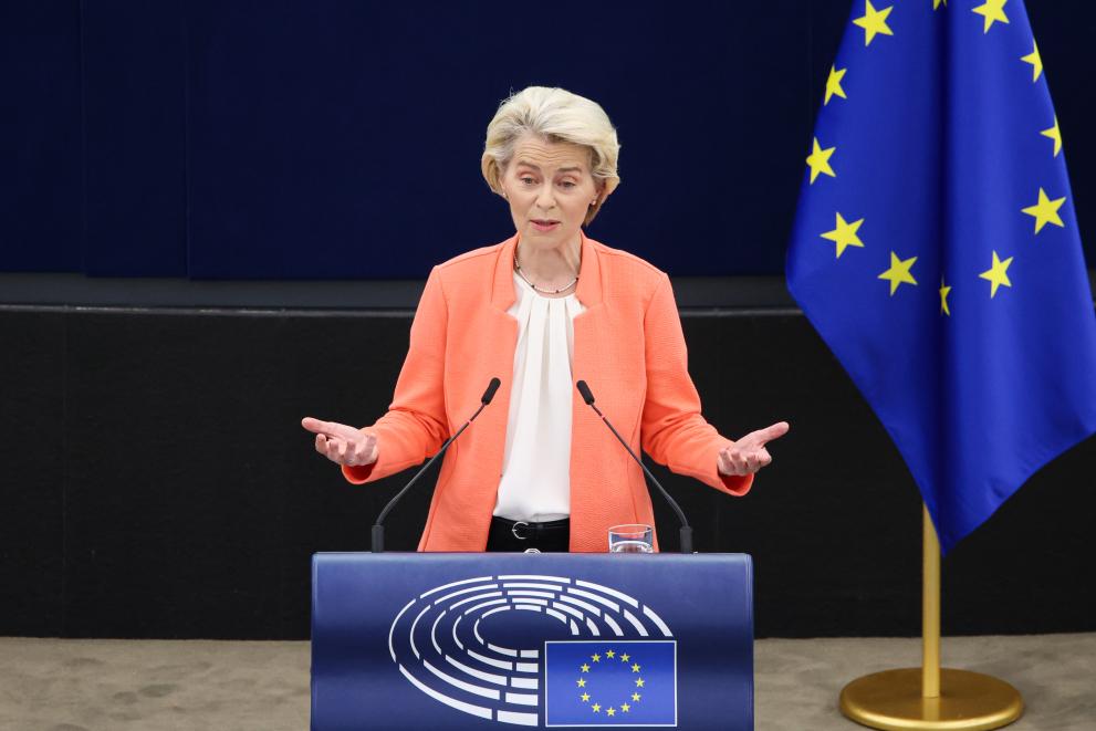 Ursula von der Leyen delivering her 2023 State of the European Union address Ursula von der Leyen delivering her 2023 State of the European Union address