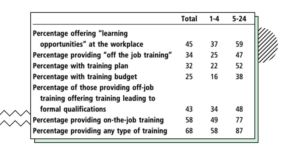 Figure 6. Selected indicators of training activity by size of employer