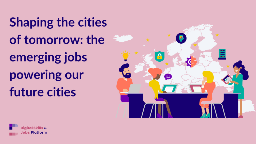 Smart Cities_Deep_Dive Banner with pink background and people in front of a digital map. Smart Cities_Deep_Dive Banner with pink background and people in front of a digital map.