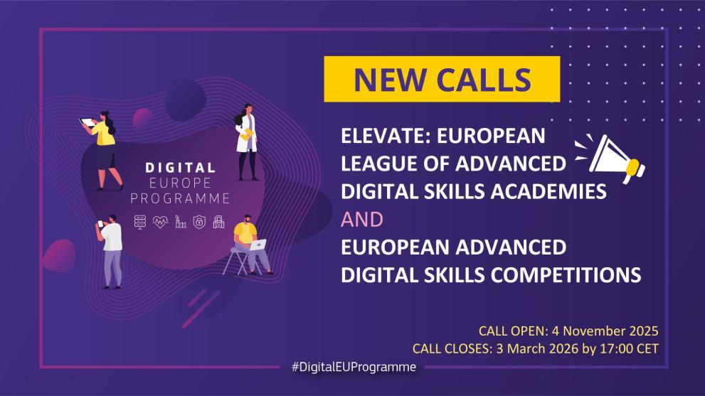 DIGITAL Europe Programme - 9th set of open calls poster announcement on purple background