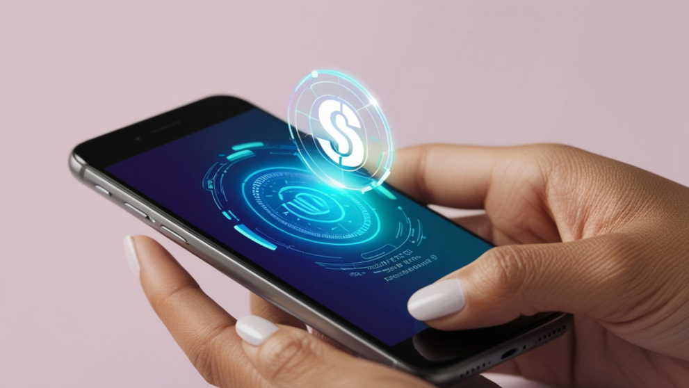 An image of a smartphone on light pink background