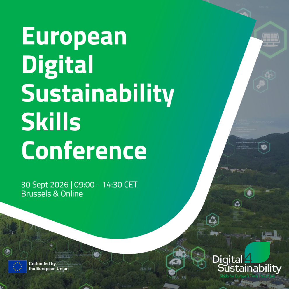 Green sustainability visual with text describing the event's details
