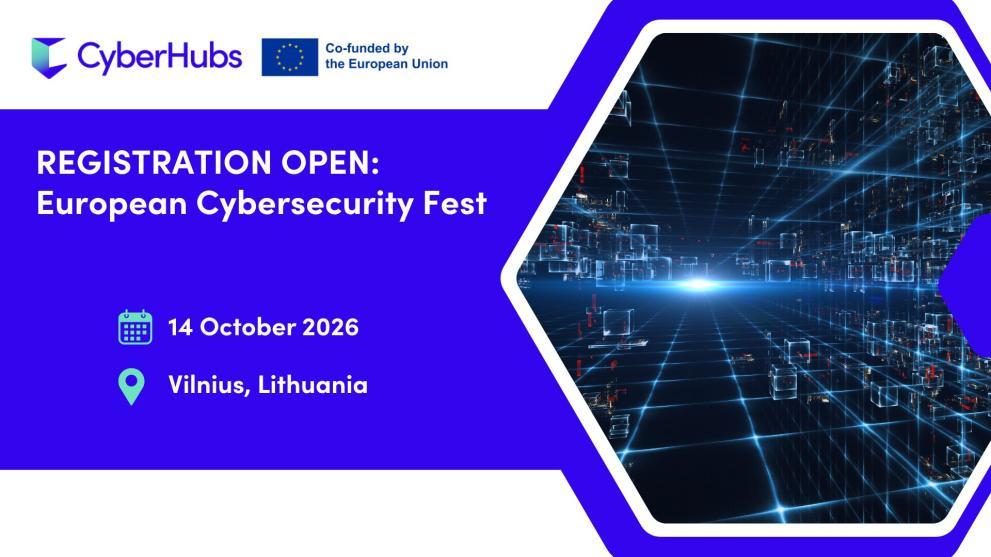 European Cybersecurity Fest event details on a blue and white background. 