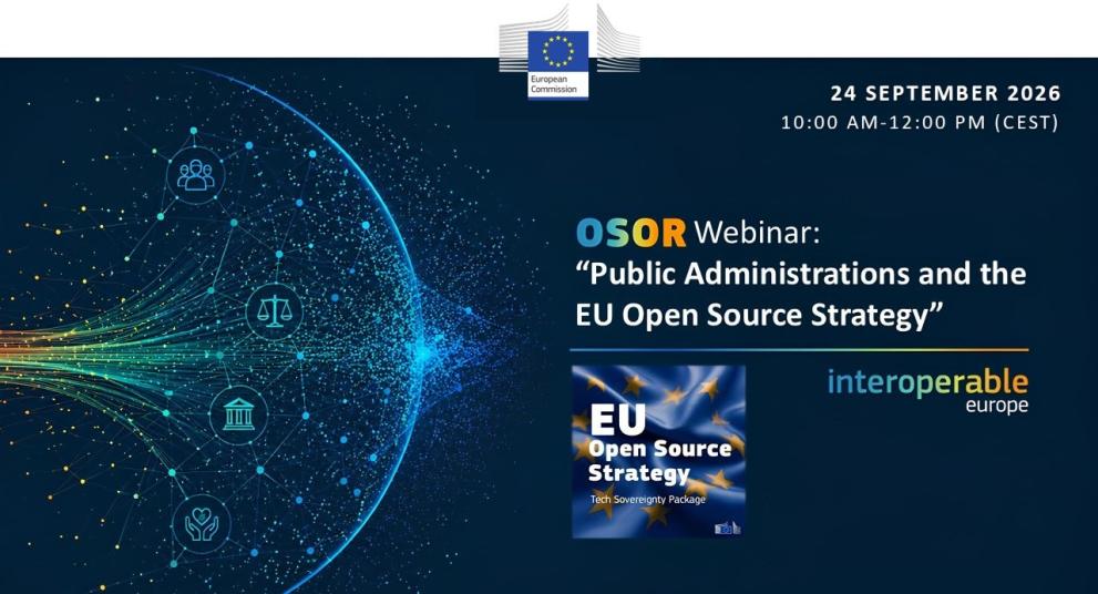 Graphic showcasing interconnected icons related to public administrations. Event details. 