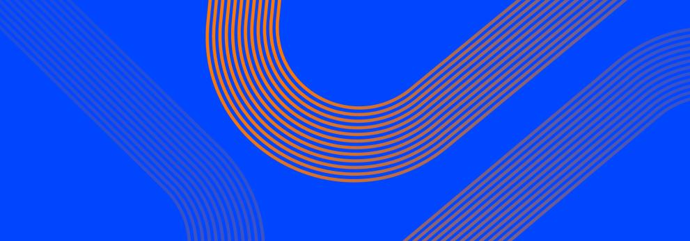 Blue banner with orange swirls