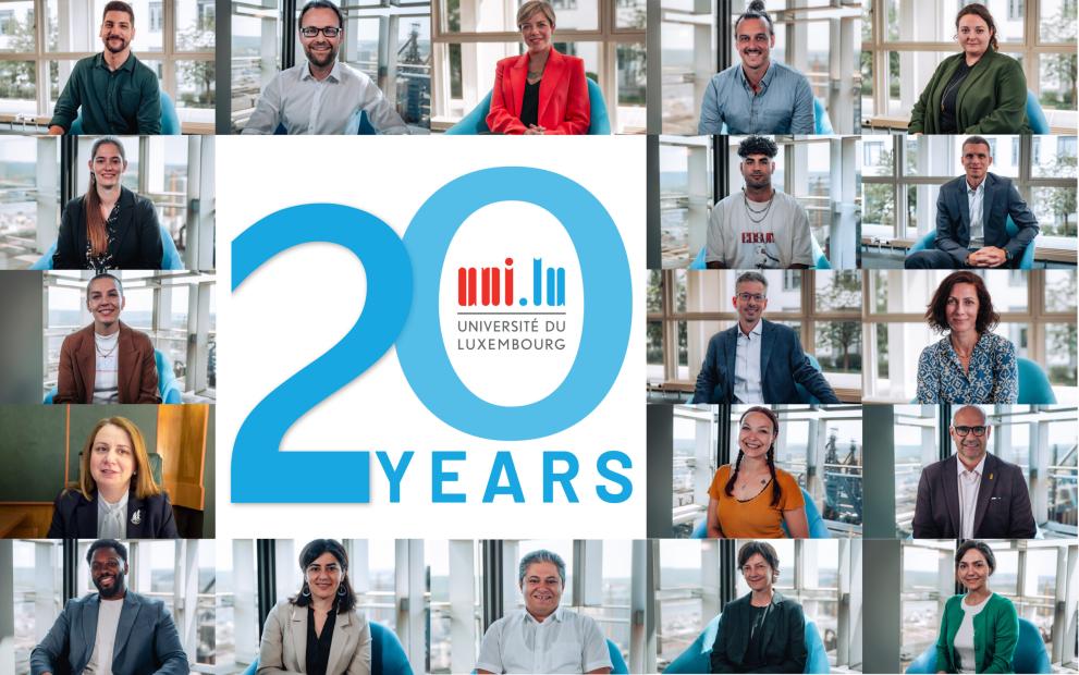 20 year anniversary of the University of Luxembourg - poster with uni alumni