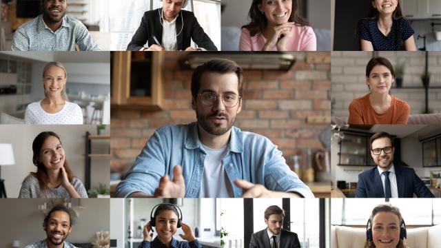 Multiethnic businesspeople have webcam team digital conference or virtual event meeting