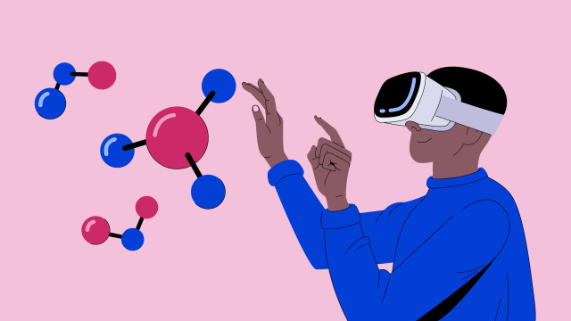 Illustration av en karaktär med hjälp av utrustning för virtuell verklighet