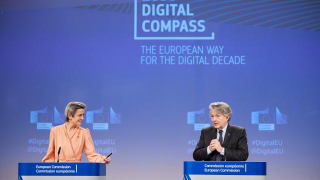 Margrethe Vestager, on the left, and Thierry Breton