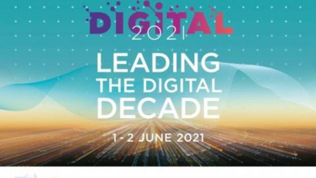Banner Leading the Digital Decade on Blue