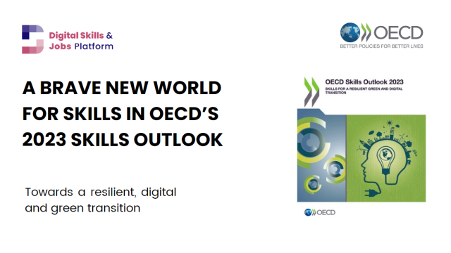 An image with the title of OECD's 2023 Skills Outlook together with the cover page of the report