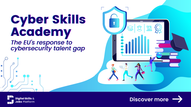 Cyber Skills Academy promotion visual with a subtitle "The EU's response to cybersecurity talent gap"