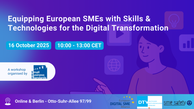 A poster image announcing the workshop on SMEs by Digital SME Alliance and Small Business Standards 