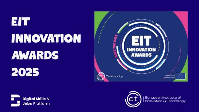 The online poster for EIT Innovation Awards 2025 on blue background, with white text. Text reads: "EIT Innovation Awards 2025".