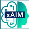 logo of the xAIM project with a human head silhouette and a half cyborg brain 