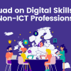  Decorative image with illustration of Europe map and people working in front of it. Banner states: Squad on Digital Skills in Non-ICT Professions