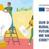A banner with the title of the article "Rural Digital Futures" and a cartoon image of a man on top of a light bulb. Image taken from the Rural Toolkit, European Commission.