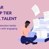 A pink cover banner with an illustration of a man working on several activities at the same time on a laptop and text. Text reads: 'The war for top tier digital talent: winning the retention battle for ICT experts through engaging eLearning'. 