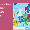 A map of Europe designed by ENISA on pink background with text. Text reads 'ENISA launches new Cyber Education Platform'.