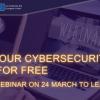 A poster with orange letters on a purple background, with text. Text announces the CYRUS webinar and reads: "Train your cybersecurity skills" - CYRUS webinar 