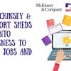 A graphic of hands typing on a laptop on white background, with blue text. Text reads: "New McKinsey & Co report sheds light into willingness to change jobs and upskill