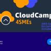 A blue banner with the DSJP logo, an image with the logo of CloudCamp4SMEs and a button with text "Enrol now". 