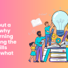 A vector image of a group of people standing on top of books, around a lightbulb. Pink-yellowish background with white text. Text reads: "Age ain't nothing but a number: why microlearning isn't closing the digital skills gap, and what would (deep-dive)"