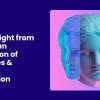 3D image of an ancient sculpture on dark blue background, with white text. Text reads: "“Telling right from wrong”: an exploration of deepfakes & altered information"