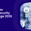 A visualisation of a network security lock on blue background, with white text. Text reads: "European Cybersecurity Challenge 2026".  
