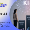 Graphic on the “Gender AI Gap”: A woman and a man stand next to columns of varying heights representing AI usage by women and men. Title: “Special Analysis of the D21 Digital Index 2024/25 Study”