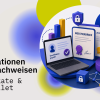 Graphic illustrating digital proof of qualifications featuring a laptop, a master craftsman’s certificate, a diploma, and a smartphone with digital authentication; title: “Securely Verifying Digital Qualifications – Certificates & EUDI Wallet”