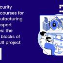 An illustration of several people working with technology on blue background, with white text. Text reads: "Cybersecurity training courses for the manufacturing and transport industries: the building blocks of the CYRUS project". An illustration of several people working with technology on blue background, with white text. Text reads: "Cybersecurity training courses for the manufacturing and transport industries: the building blocks of the CYRUS project".