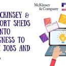 A graphic of hands typing on a laptop on white background, with blue text. Text reads: "New McKinsey & Co report sheds light into willingness to change jobs and upskill